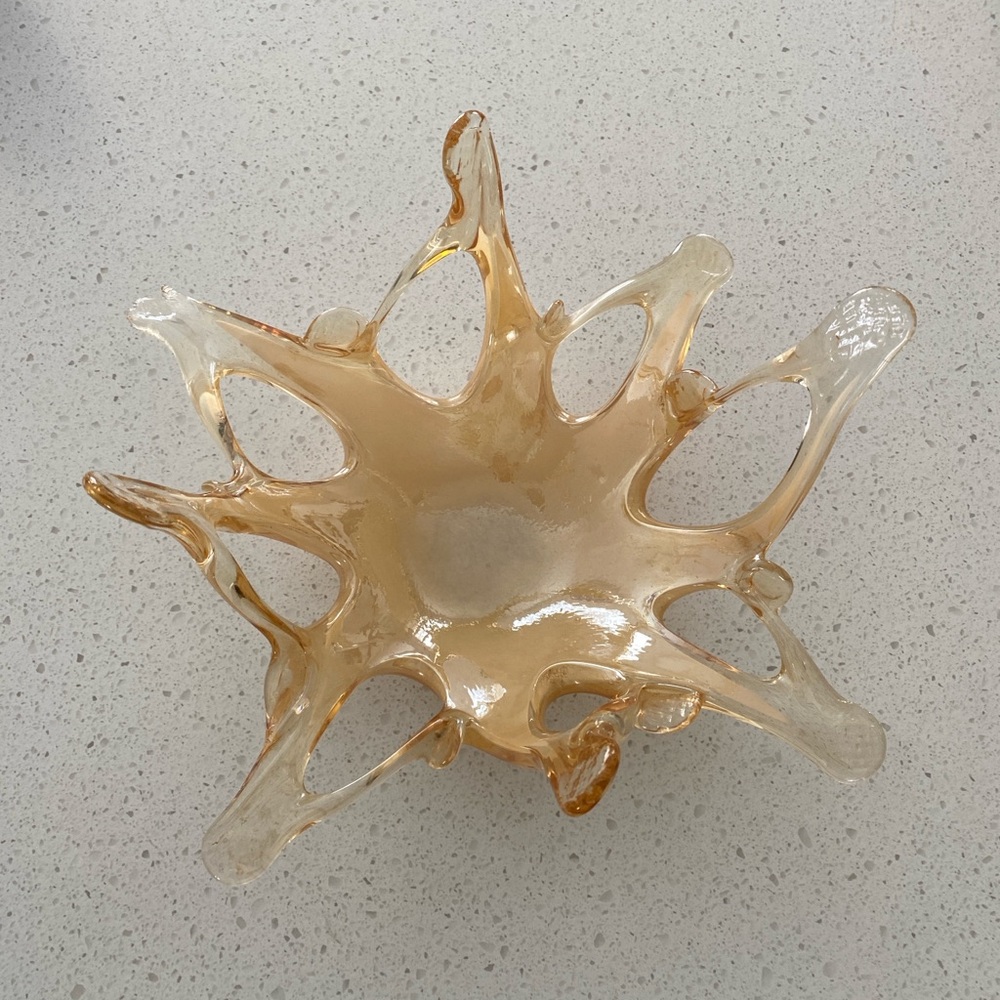 A Mano Italian Yellow Gold Abstract Art Bowl Elegant Amber Glass Art Sculpture